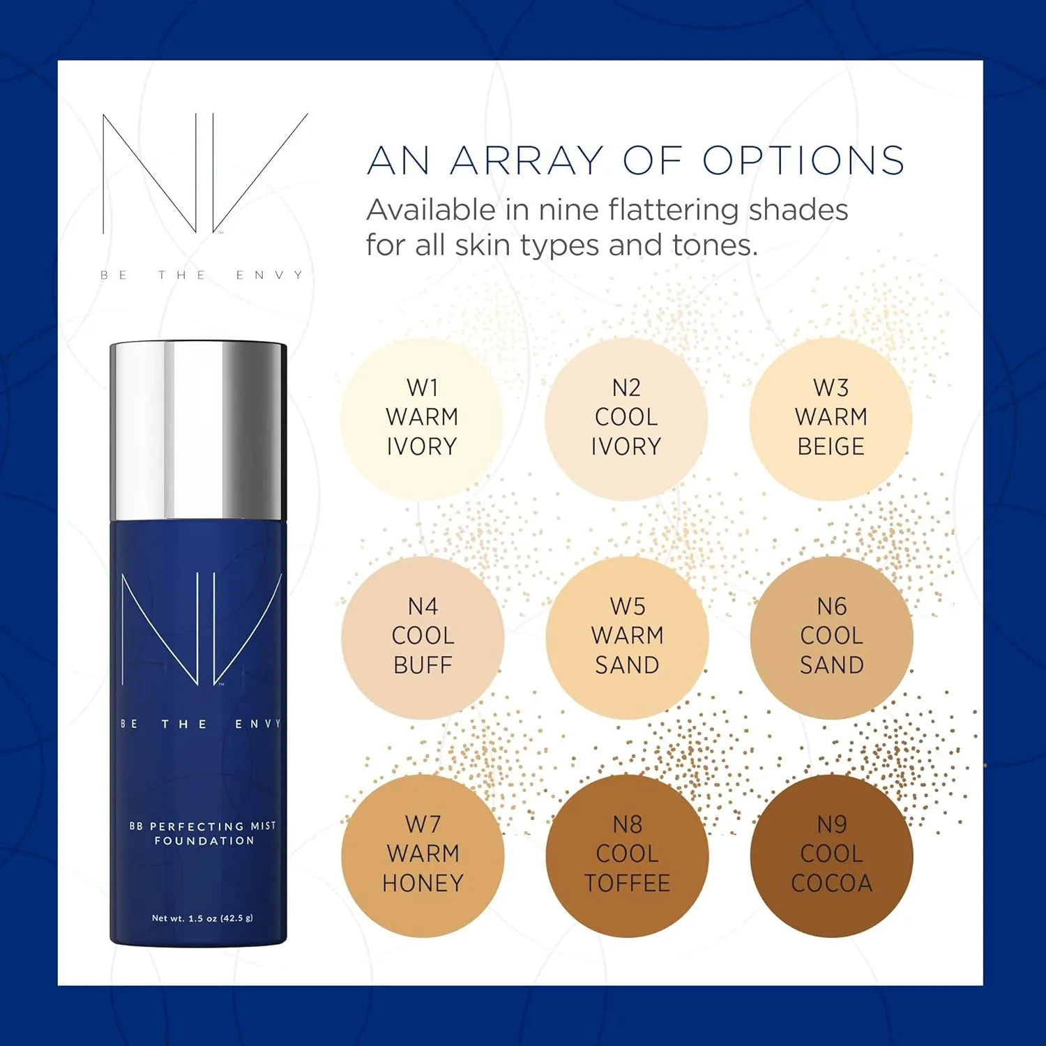 NV BB Perfecting Mist Foundation Buildable Coverage Professional Airbrush Makeup with Plant-based Stem Cell Polypeptides, Vitamins A, D, E and Aloe, 1.5 ounces, Warm Ivory