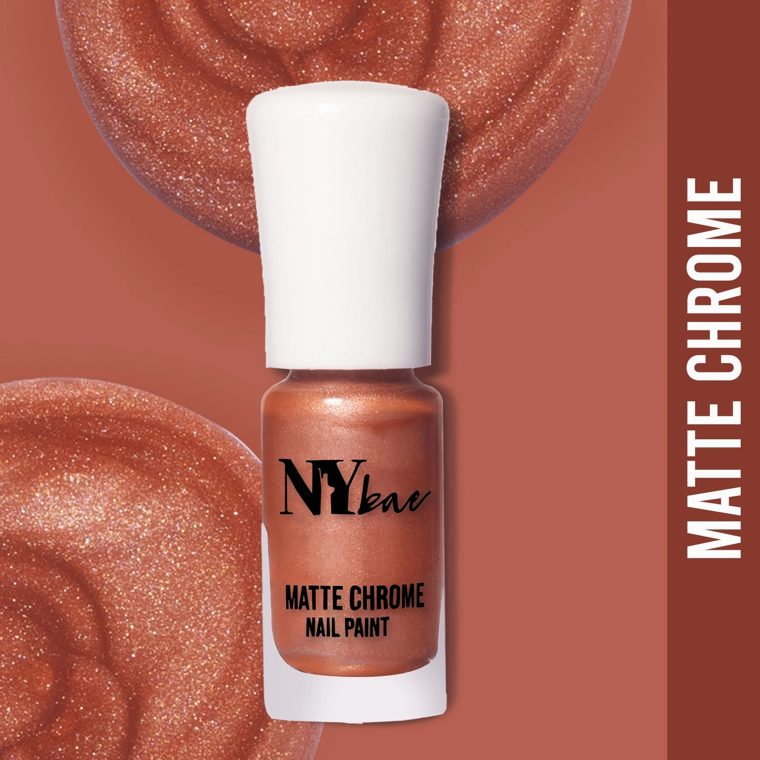 NY Bae Matte Chrome Nail Paint | Matte Finish | Chip Resistant | Cruelty Free | Travel Friendly | Mini Nail Paint - Peach Lace 05 (3 ml) 