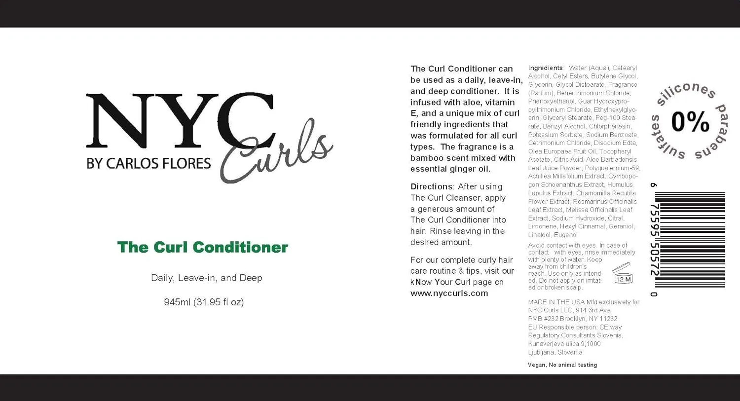 NYC Curls The Curl Conditioner | Daily, Leave-in, & Deep Conditioner for Curly, Coily, & Wavy Hair | 3 products in one | Silicone Free & Vegan | 945ml / 31.95 FL OZ