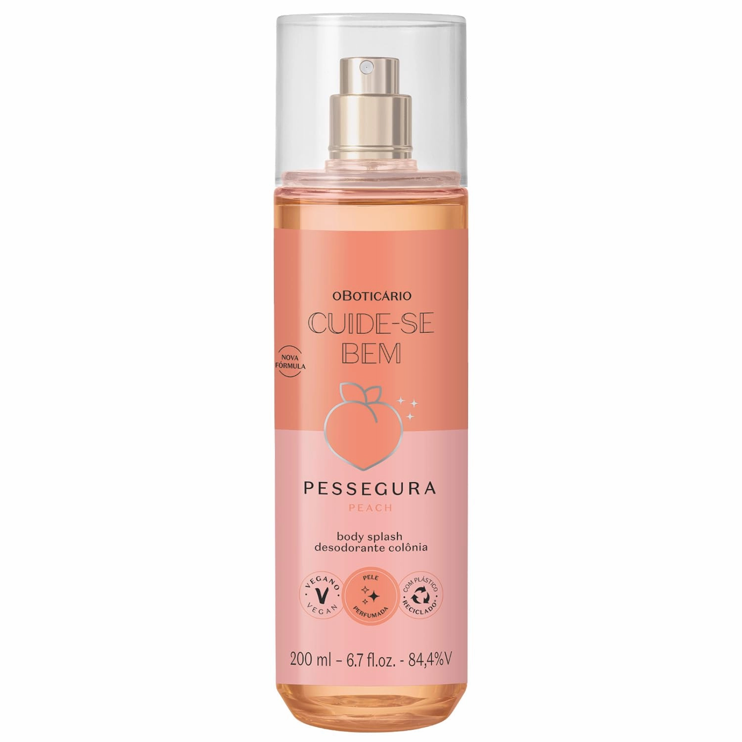 O Boticário Cuide-se Bem Peach Body Splash, Floral Fruity Fragrance Mist with Peach Notes, 6.7 Ounce (200ml)