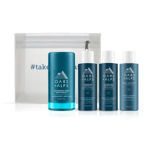 Oars   Alps Hair and Body Travel Kit for Men, Includes Sulfate Free Shampoo, Conditioner, Body Wash, Deodorant, and Reusable Pouch, TSA Friendly, Fresh Ocean Splash Scent