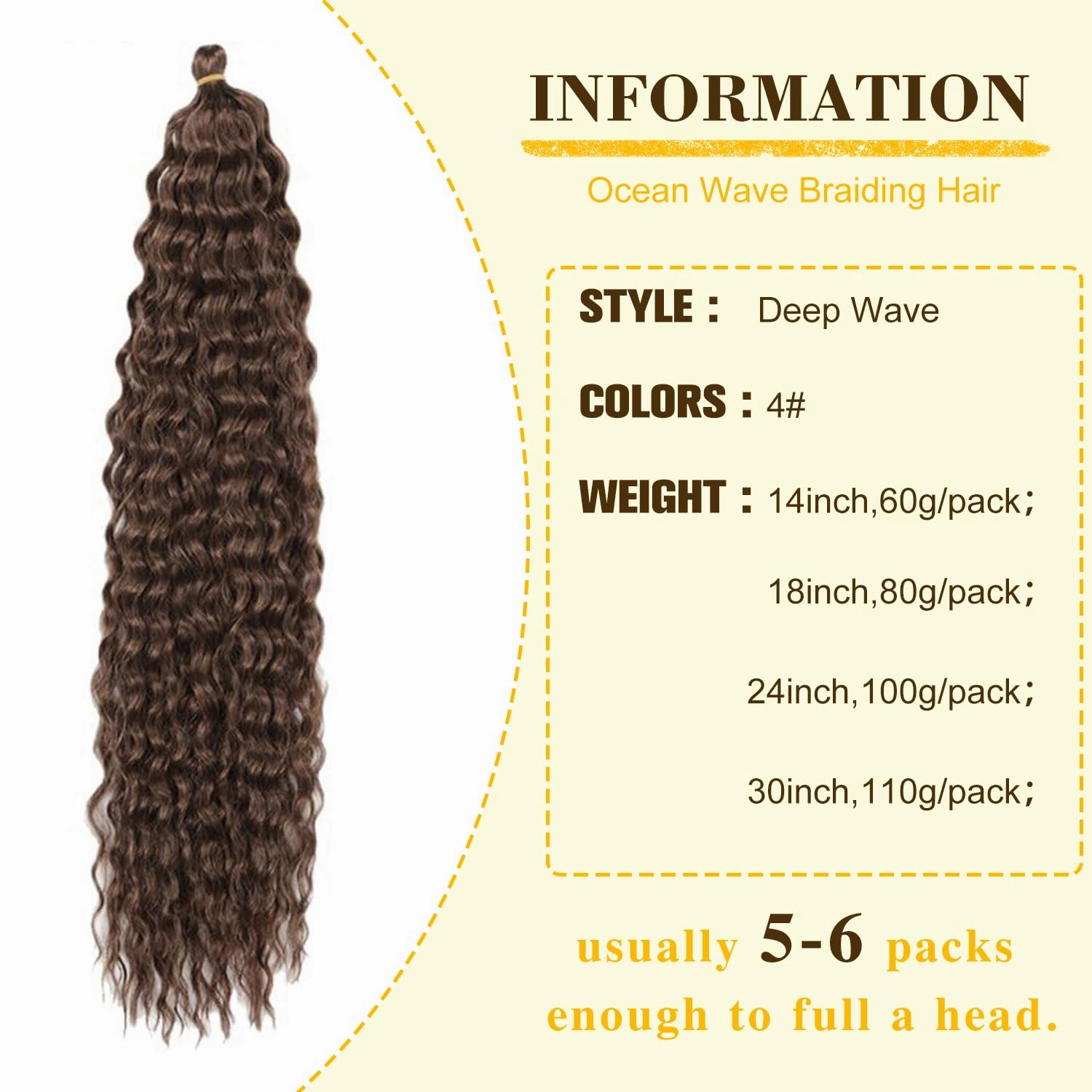 Ocean Wave Crochet Hair 18inch 4packs Deep Wave Crochet Hair Ocean Wave Braiding Hair Crochet Braids Synthetic Braids Wet and Wavy Braiding Hair Curly Braiding Hair For Black Women (#4, 18inch,4packs)