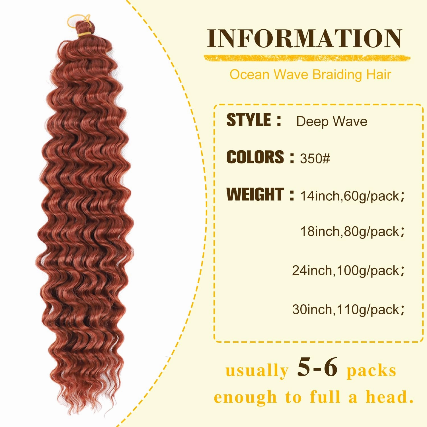 Ocean Wave Crochet Hair 18inch 4packs Deep Wave Crochet Hair Ocean Wave Braiding Hair Crochet Braids Synthetic Braids Wet and Wavy Braiding Hair For Black Women (#350, 18inch,4packs)