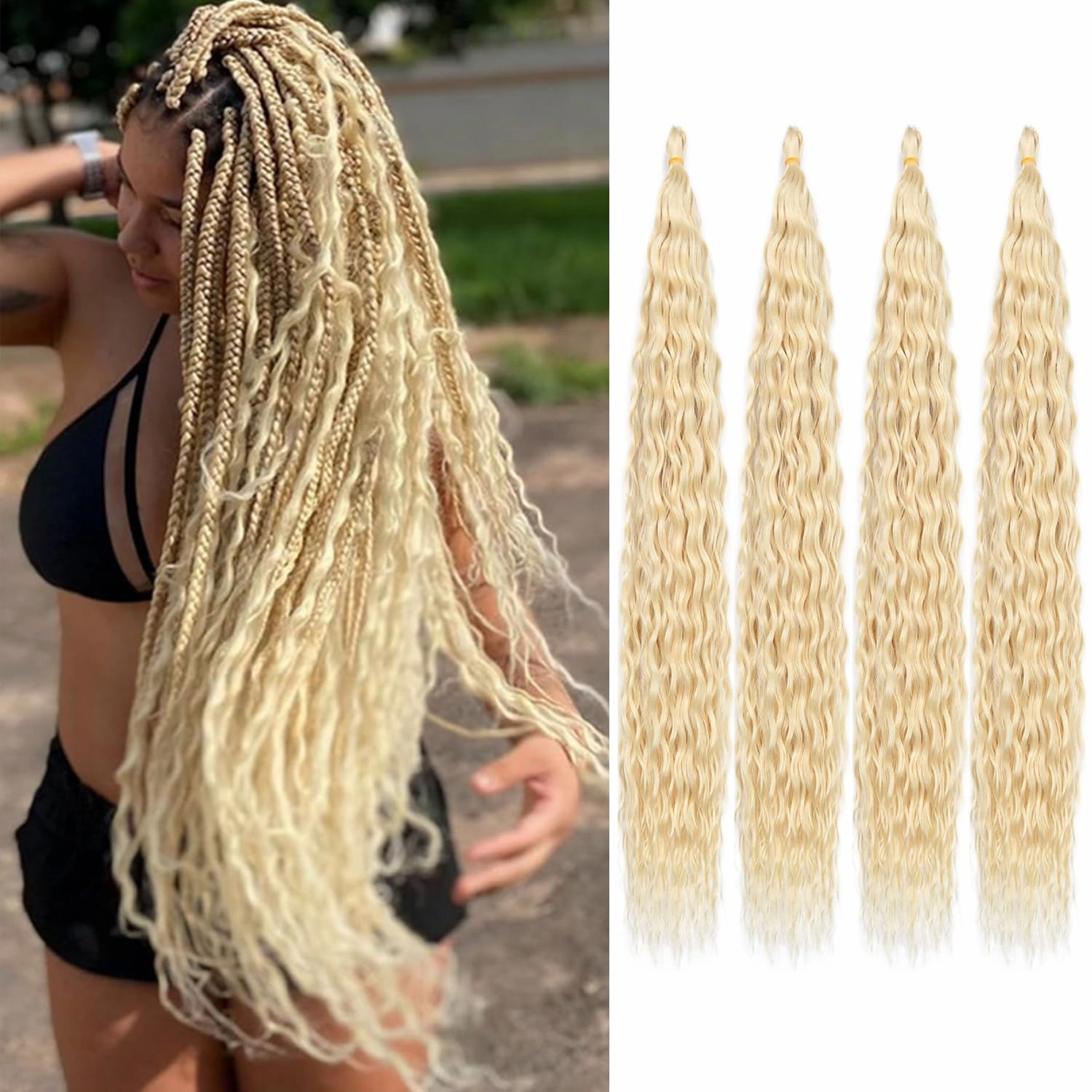 Ocean Wave Crochet Hair 18inch 4packs Deep Wave Crochet Hair Ocean Wave Braiding Hair Crochet Braids Synthetic Braids Wet and Wavy Braiding Hair For Black Women (#613, 18inch,4packs)