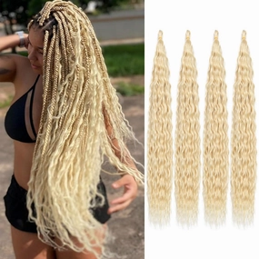 Ocean Wave Crochet Hair 18inch 4packs Deep Wave Crochet Hair Ocean Wave Braiding Hair Crochet Braids Synthetic Braids Wet and Wavy Braiding Hair For Black Women (#613, 18inch,4packs)
