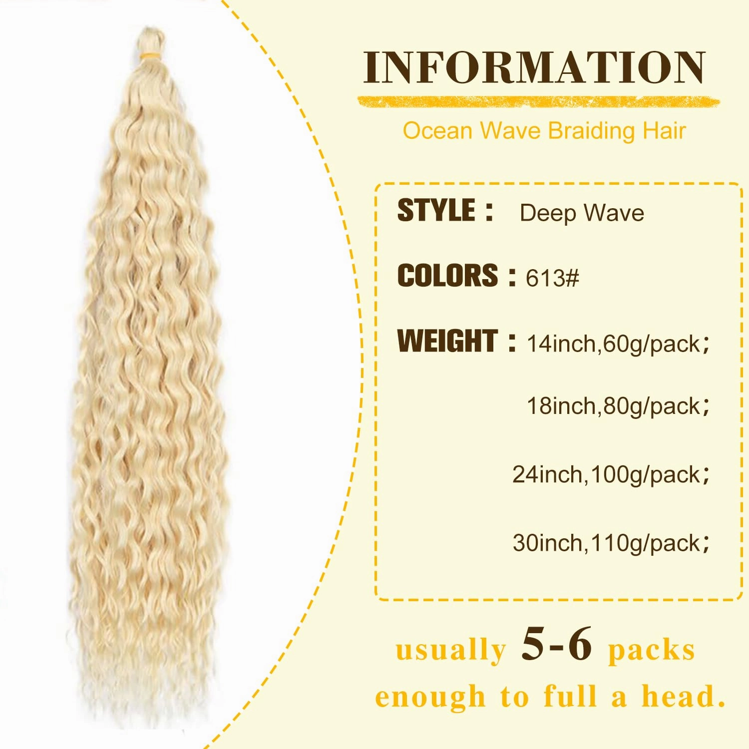 Ocean Wave Crochet Hair 18inch 4packs Deep Wave Crochet Hair Ocean Wave Braiding Hair Crochet Braids Synthetic Braids Wet and Wavy Braiding Hair For Black Women (#613, 18inch,4packs)