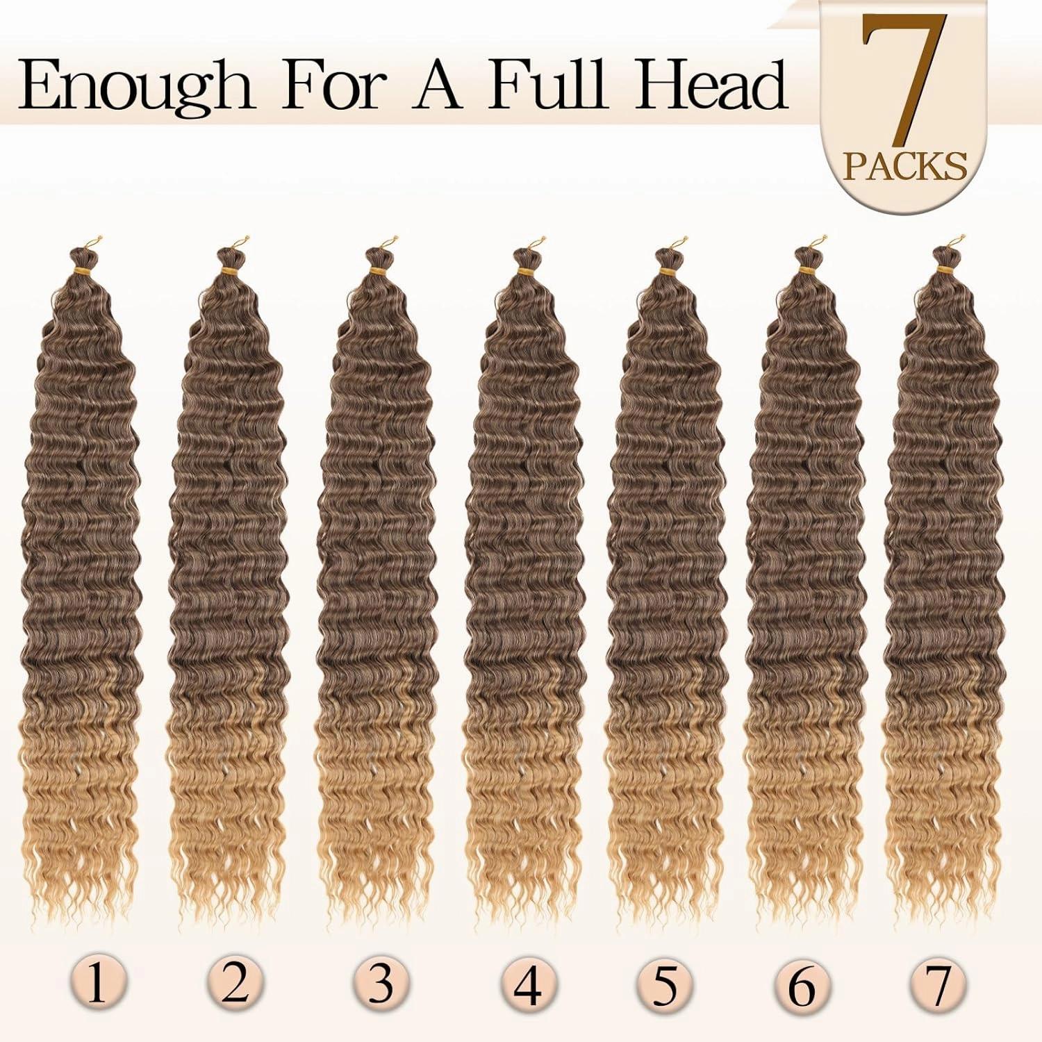 Ocean Wave Crochet Hair 24 inch 7 Packs Long Deep Wave Curly Braiding Hair Soft Synthetic Curly Crochet Hair For Black Women(24 Inch, 4/27）