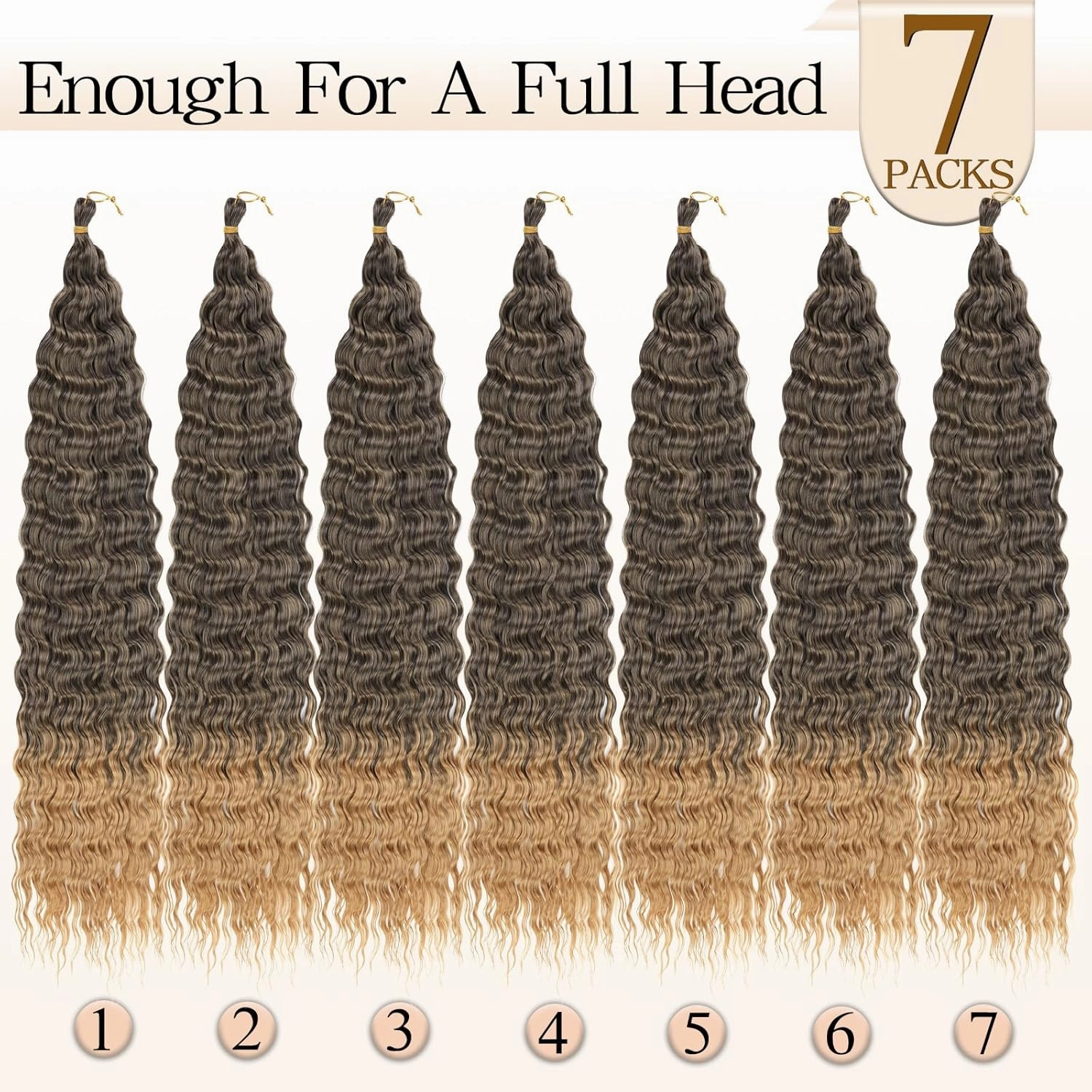 Ocean Wave Crochet Hair 24 inch 7 Packs Long Ombre Brown Deep Wave Curly Braiding Hair Soft Synthetic Curly Crochet Hair For Black Women(24 Inch, 4/30）