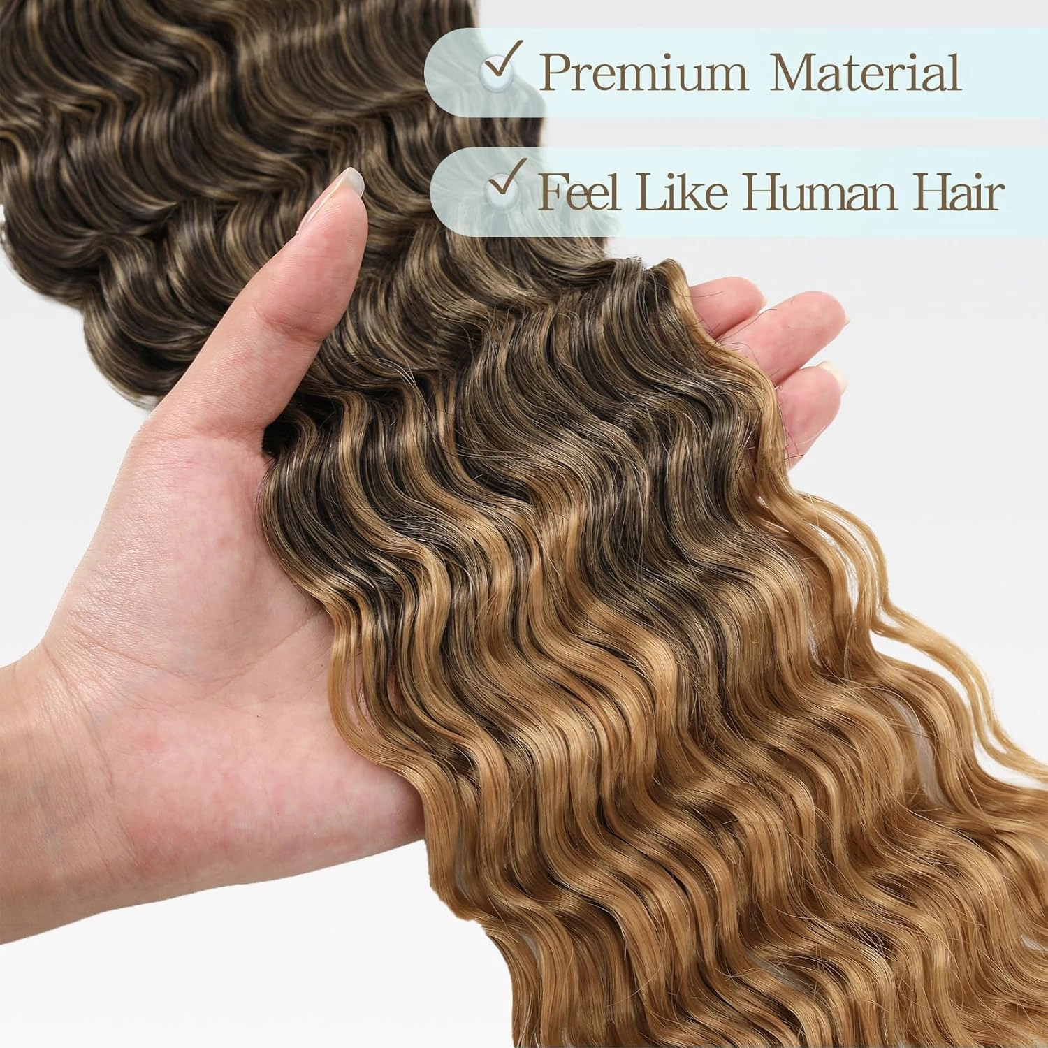 Ocean Wave Crochet Hair 24 inch 7 Packs Long Ombre Brown Deep Wave Curly Braiding Hair Soft Synthetic Curly Crochet Hair For Black Women(24 Inch, 4/30）