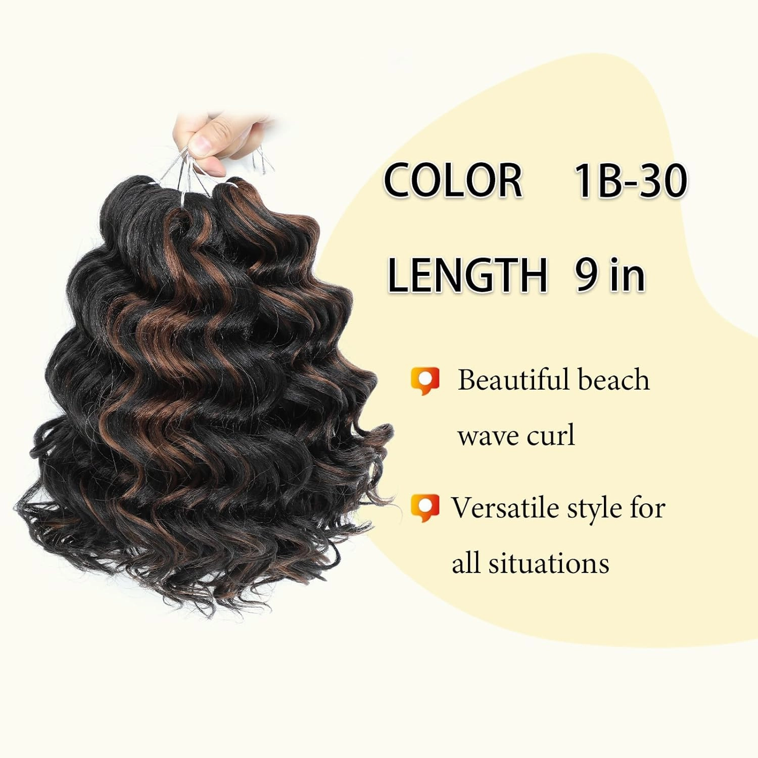 Ocean Wave Crochet Hair 9inch 8Packs Curly Braiding Hair for Black Women Deep Wave Crochet Hair Extensions P1B/30
