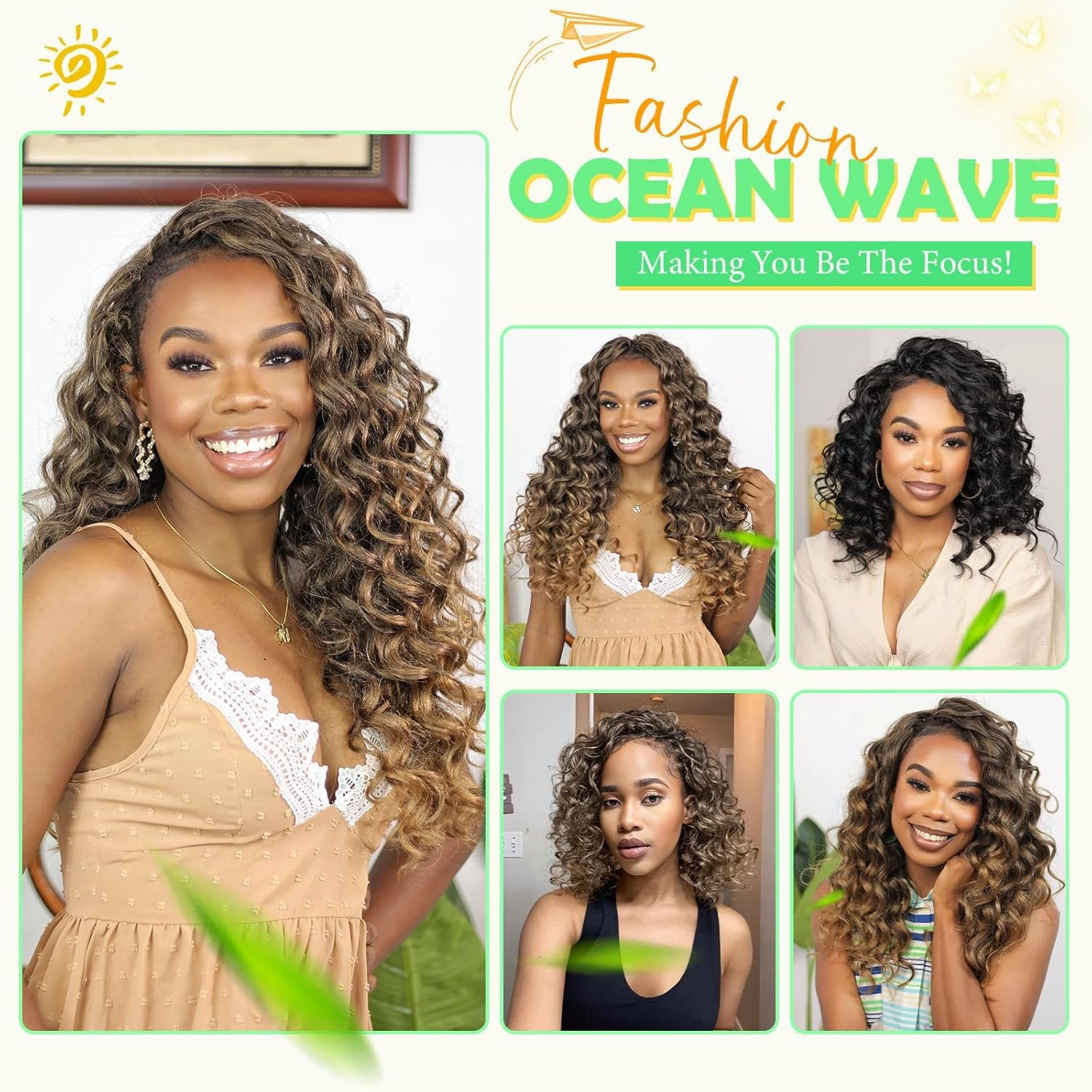 Ocean Wave Crochet Hair 9inch 8Packs Curly Braiding Hair for Black Women Deep Wave Crochet Hair Extensions P1B/30