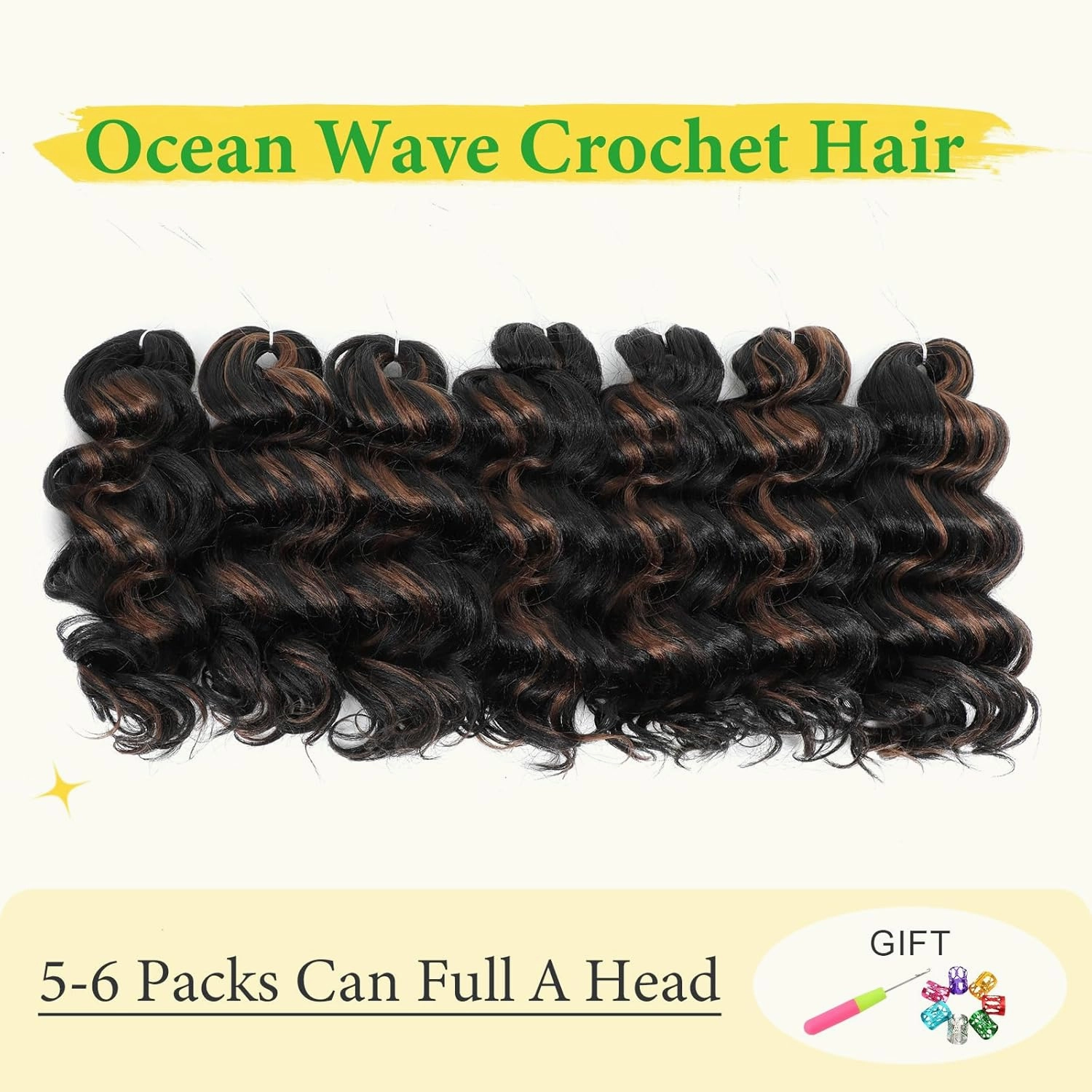 Ocean Wave Crochet Hair 9inch 8Packs Curly Braiding Hair for Black Women Deep Wave Crochet Hair Extensions P1B/30
