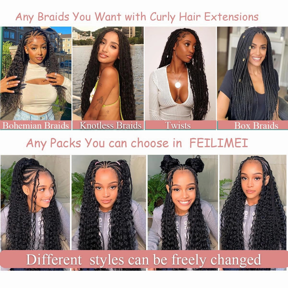 Ocean Wave Crochet Hair Extensions 22Inch 6Packs #4 Chocolate Brown Deep Curly Braiding Hair for Boho Braids Synthetic Curly Crochet Hair for Black Women