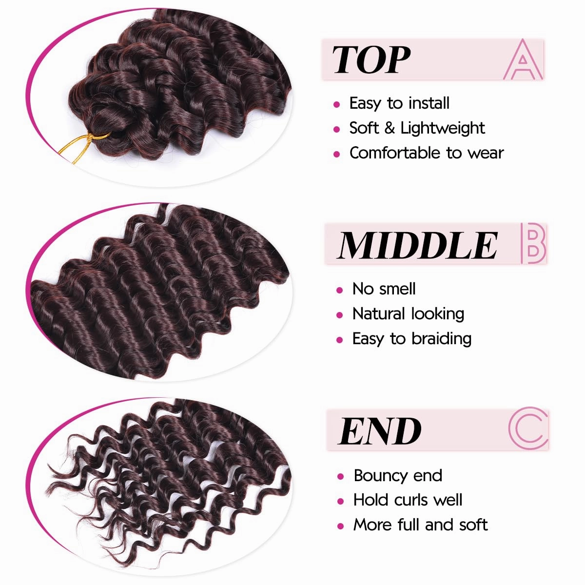 Ocean Wave Crochet Hair Extensions 22Inch 6Packs #4 Chocolate Brown Deep Curly Braiding Hair for Boho Braids Synthetic Curly Crochet Hair for Black Women