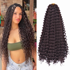 Ocean Wave Crochet Hair Extensions 22Inch 6Packs #4 Chocolate Brown Deep Curly Braiding Hair for Boho Braids Synthetic Curly Crochet Hair for Black Women