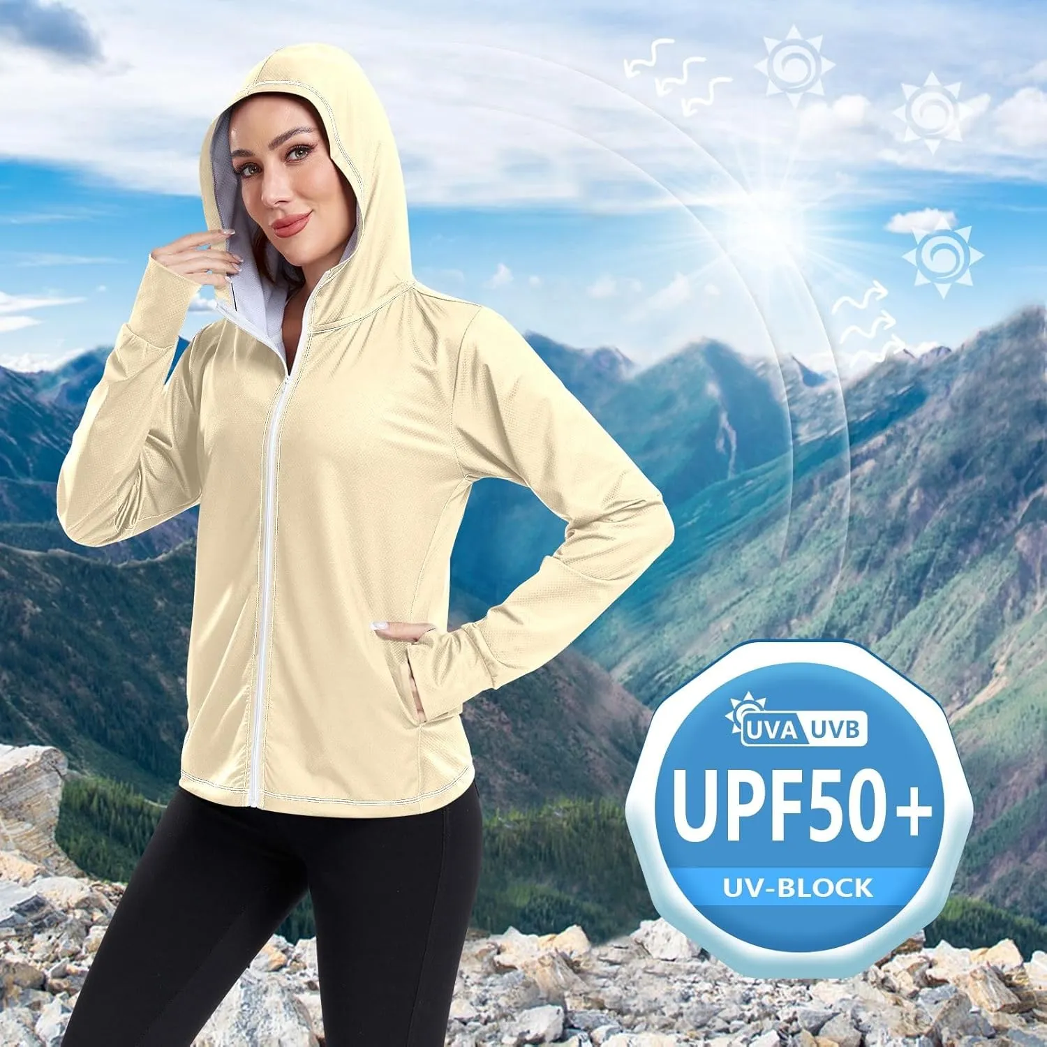 ODAWA Womens Upf Hoodie Peach Puff UV Cooling Hoodie Summer Clothing Long Sleeve Spf 50 Quick Dry Cooling Shirts
