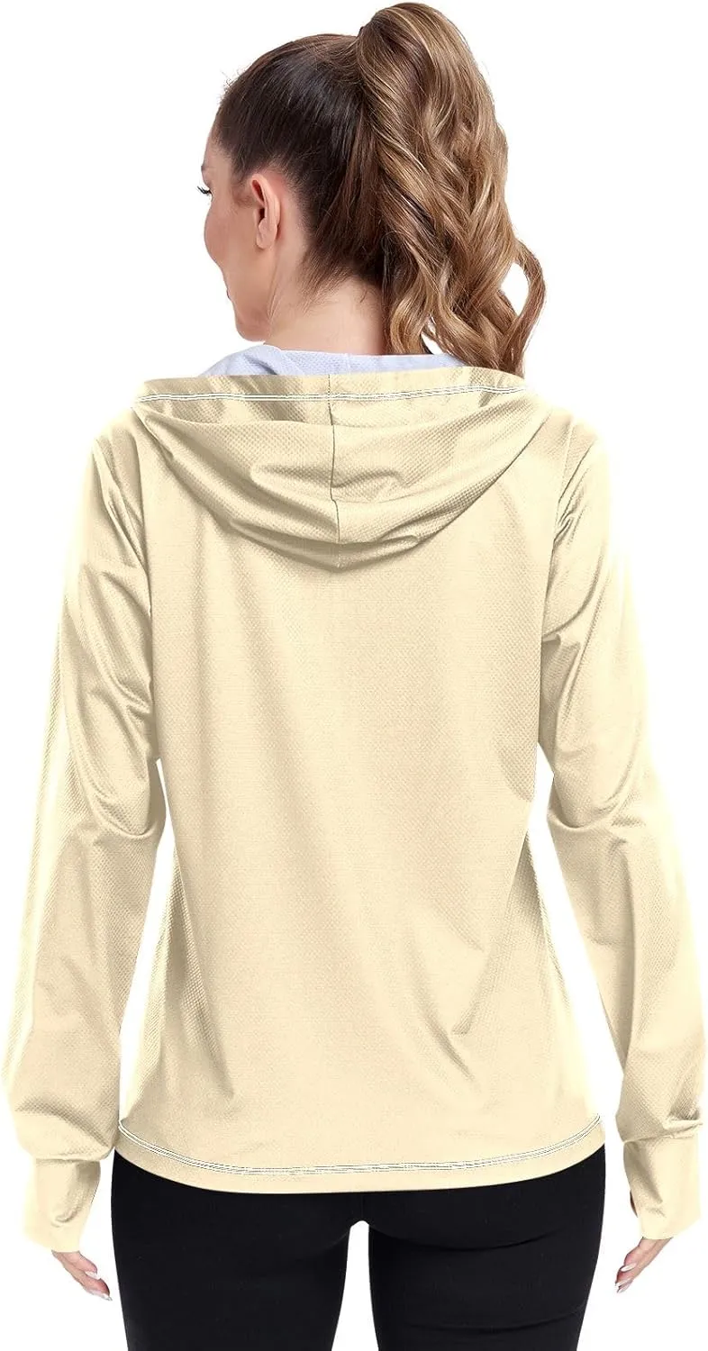 ODAWA Womens Upf Hoodie Peach Puff UV Cooling Hoodie Summer Clothing Long Sleeve Spf 50 Quick Dry Cooling Shirts