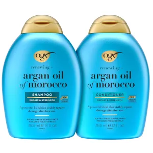 OGX Renewing   Argan Oil of Morocco Shampoo &Conditioner Set, Damage Repairing Shampoo & Conditioner Helps Strengthen & Repair Dry, Damaged Hair, Sulfate-Free Surfactants, Two Pack, 2 x 13 fl. Oz
