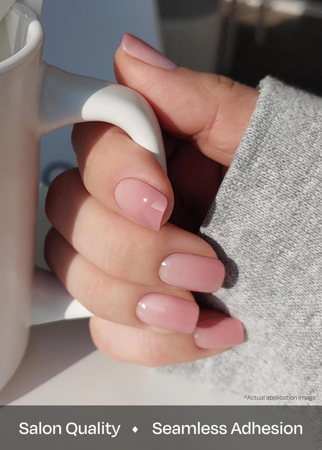 ohora Semi Cured Gel Nail Strips (N Milk Rose) - Pink, Ombre, Works with Any UV/LED Lamps, Salon-Quality, Long Lasting, Easy to Apply & Remove - Includes 2 Prep Pads, Nail File & Wooden Stick