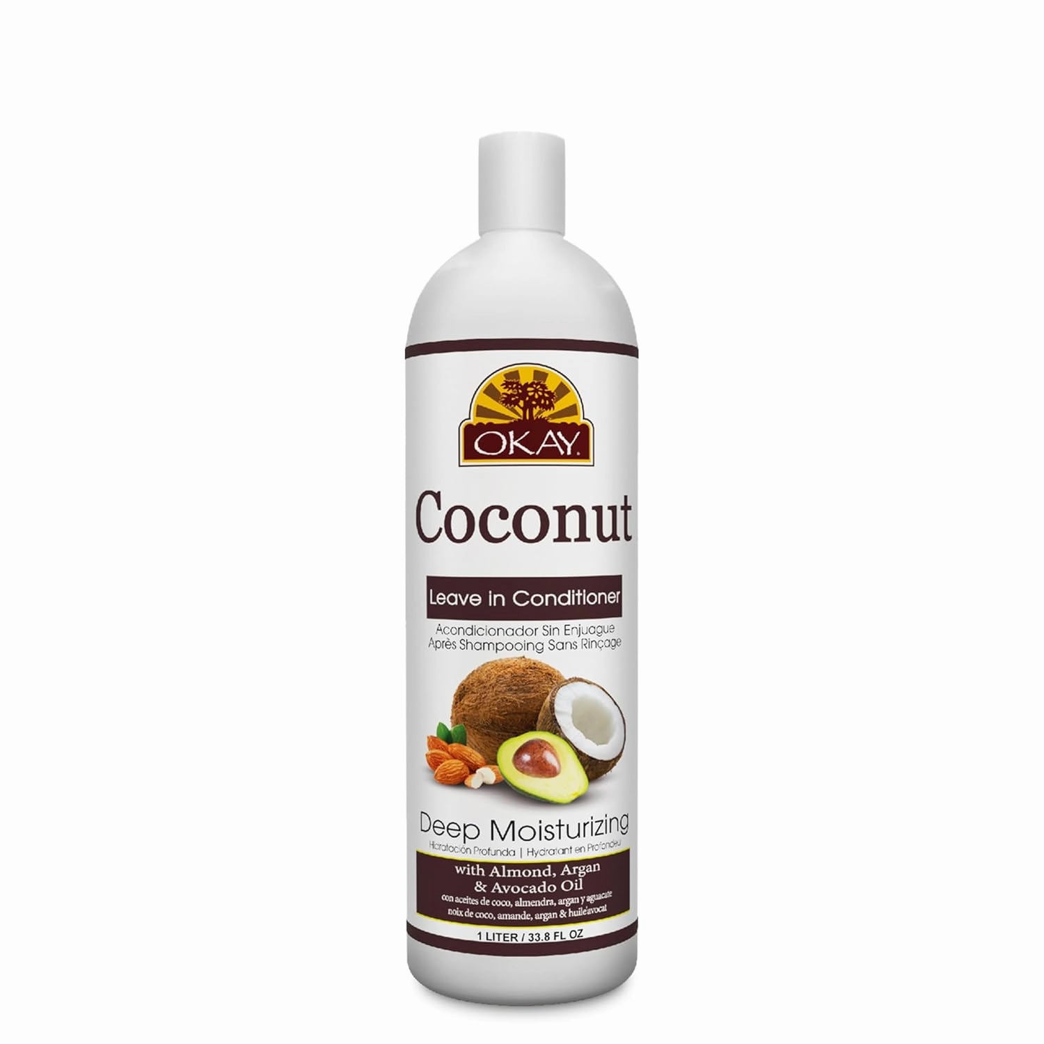 OKAY Coconut Deep Moisturizing Leave In Conditioner Helps Replenish Moisture And Elasticity For Healthy Strong Hair Sulfate,Silicone,Paraben Free For All Hair Types and Textures Made in USA 33oz