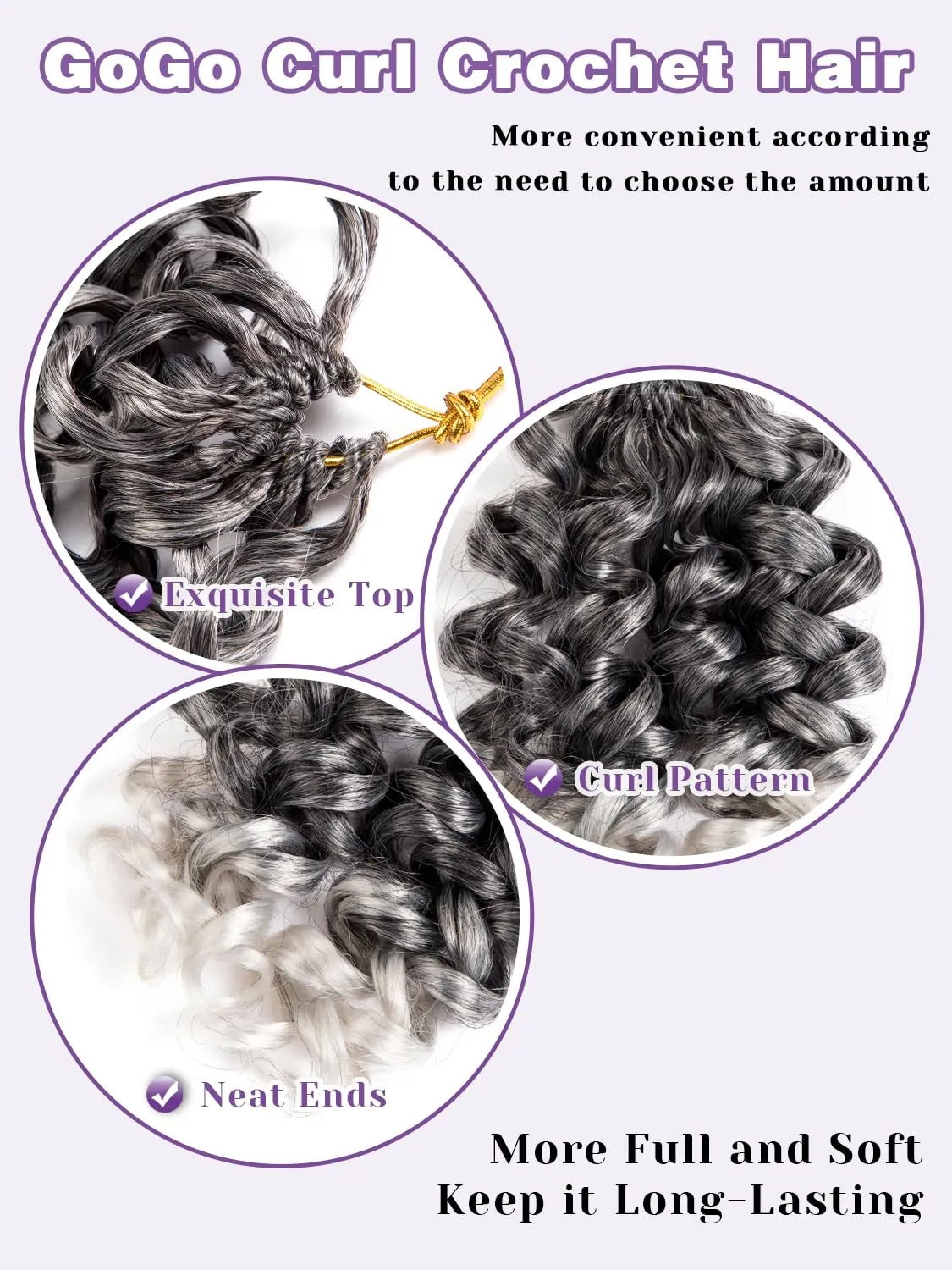 Ombre Grey Short Curly Crochet Braids for Women 7 Packs Salt and Pepper GoGo Beach Curl Water Wave Deep Twist Synthetic Braiding Hair Extensions 8 Inch Tgray#