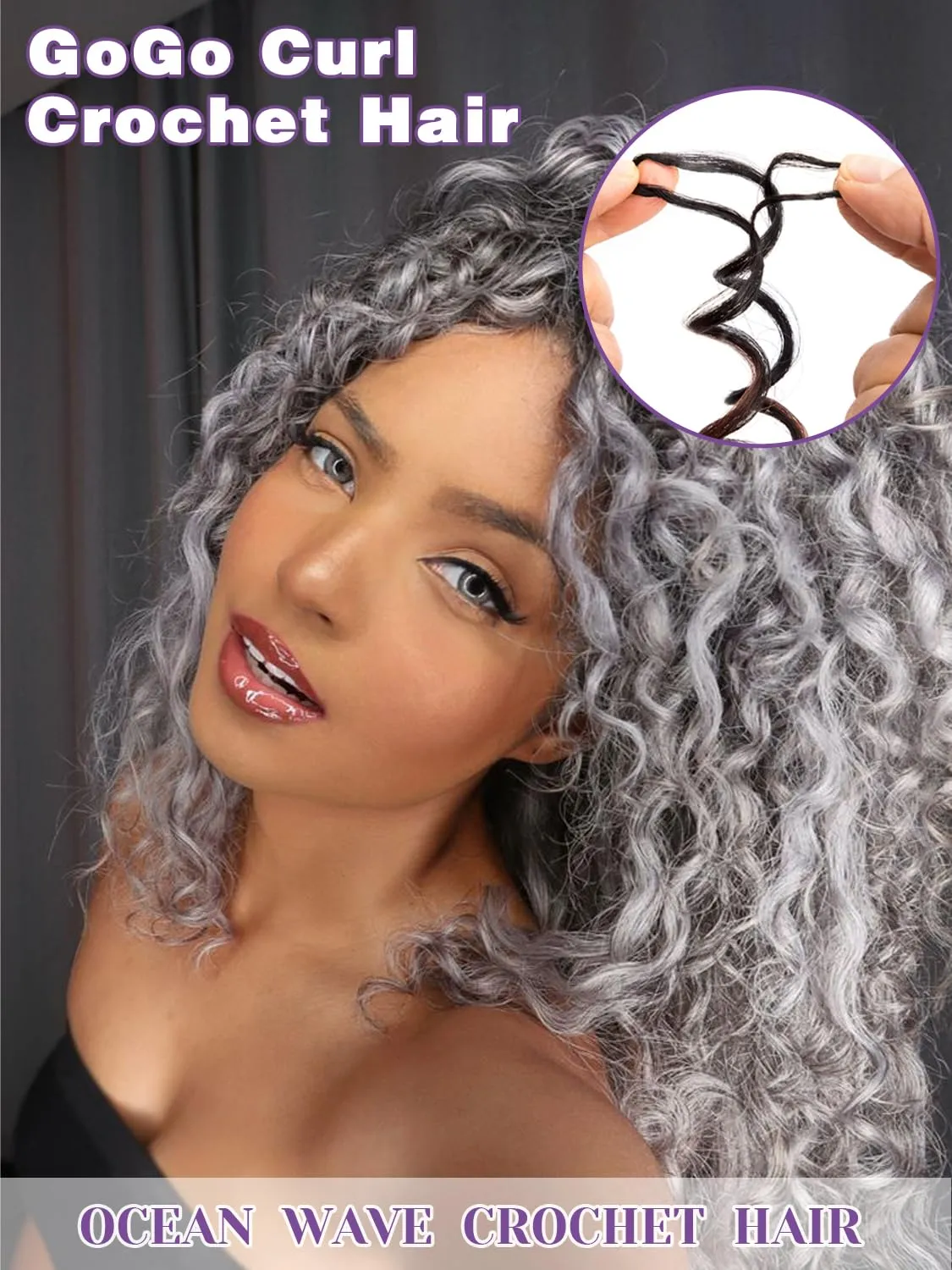 Ombre Grey Short Curly Crochet Braids for Women 7 Packs Salt and Pepper GoGo Beach Curl Water Wave Deep Twist Synthetic Braiding Hair Extensions 8 Inch Tgray#
