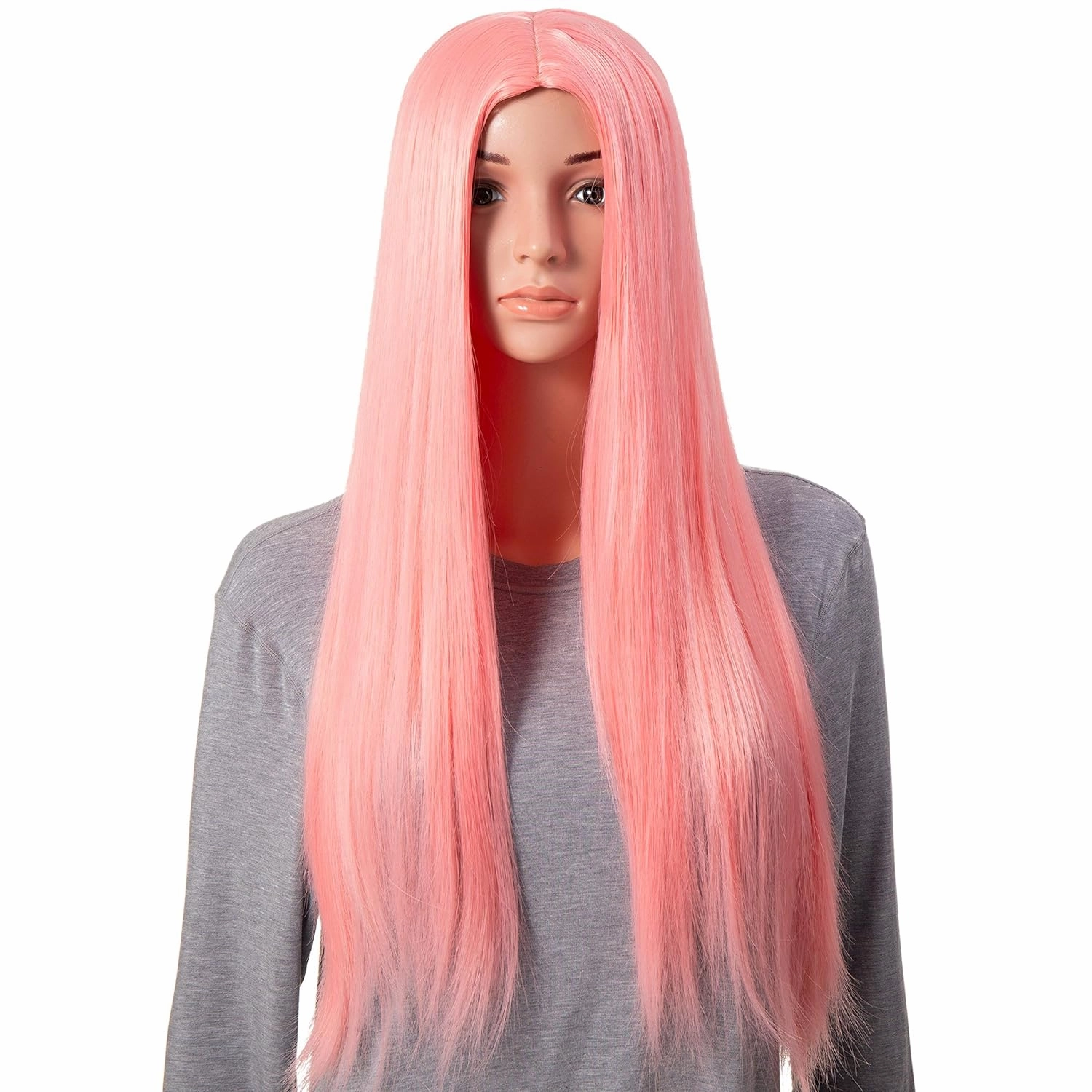 Onedor 30 Inches Long Straight Pink Synthetic Hair Women Full Head Cosplay Wig with Wig Cap (T1632 - Pink)