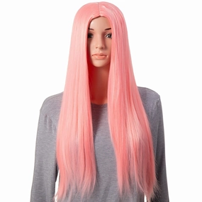 Onedor 30 Inches Long Straight Pink Synthetic Hair Women Full Head Cosplay Wig with Wig Cap (T1632 - Pink)