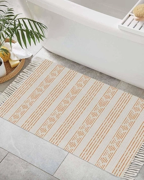 Orange Boho Entryway Rug 2X3 Ft Bathroom Mat, Washable Woven Throw Carpet with Tassel, Natural Farmhouse Vintage Striped Art Non-Shedding Indoor Outdoor Kitchen Doormats
