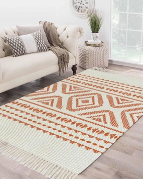 Orange Boho Large Runner Rug 4X6 Ft Living Room Area Rug, Washable Woven Throw Carpet with Tassel, Farmhouse Abstract Geometric Stripes Art Non-Shedding Bedroom Office Carpets