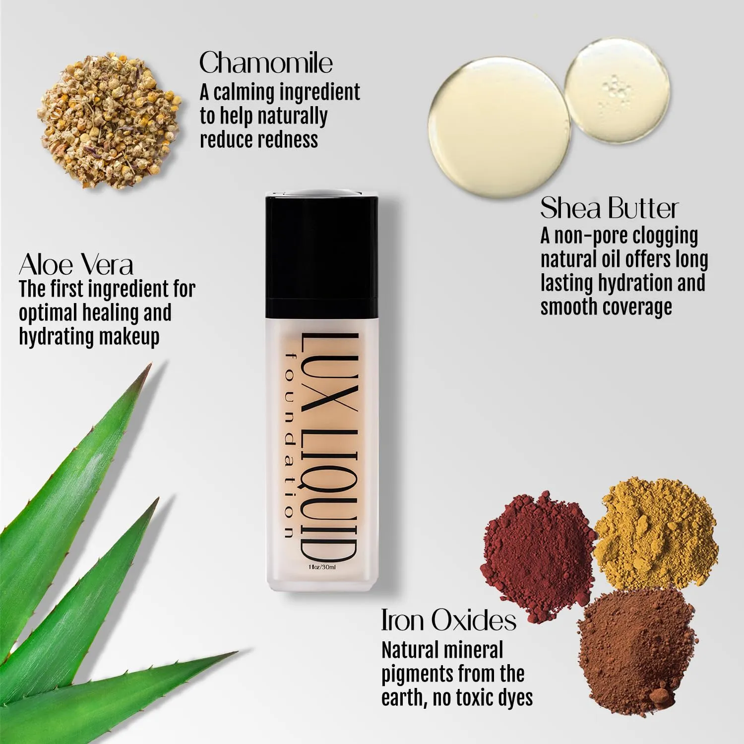 Organic Aloe-Based LUX Liquid Foundation, Natural Vegan Gluten-Free Made in USA, Sugar