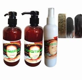 Organic Hair Solution-KIDS Hair Growth Set-Shampoo-Conditioner & Hair Detangler Spray With Rosemary-peppermint Avocado-Tea Tree- Rice Water-Castor-Sulfate/Paraben Free- For All Hair Types(pack of 3)
