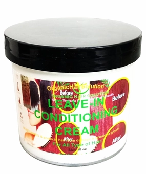 Organic Hair Solution-LEAVE-IN CONDITIONER CREAM (NOURISH & STRENGTH) For All Hair types-For Scalp and Hair-With Avocado, Costor Oil, Argan, JojobaSeed, Sweet almond To Soften and Detangle Hair -10 oz