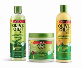 ORS Olive Oil Moisture Restore Creamy Aloe Shampoo, Fortifying Cream Hair Dress, Strengthen & Nourish Replenishing Conditioner - Bundle
