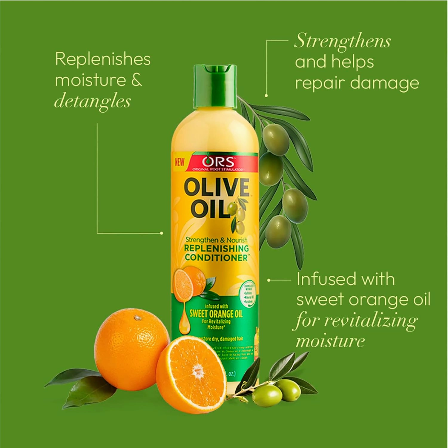 ORS Olive Oil Strengthen & Nourish Replenishing Conditioner infused with Sweet Orange Oil for Revitalizing Moisture 12.25 Ounce (Pack of 4)