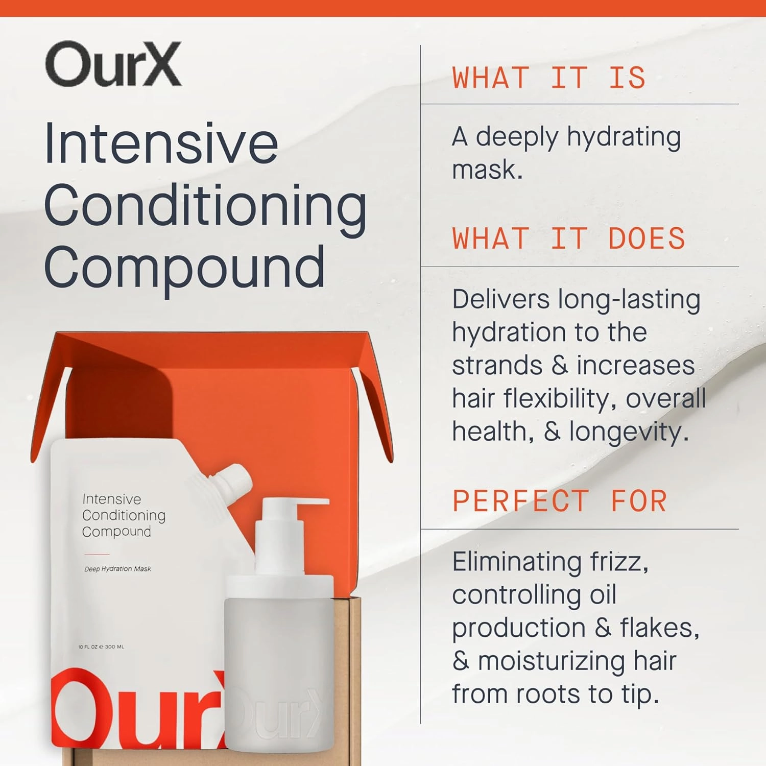OurX Intensive Conditioning Compound 300ml (with Dispenser) – Deep Hair Mask for Curly, Frizzy & Coily Hair | Hydrating Mask with Squalane & Peptides for Repair, Moisture & Definition