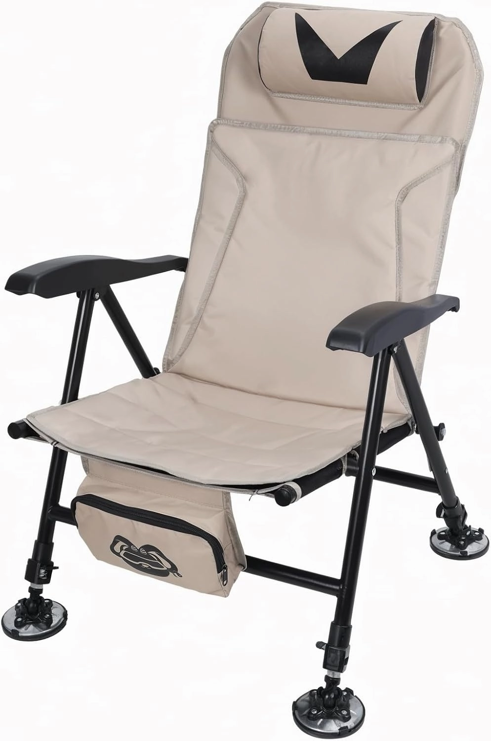 Outdoor Folding Chair with Reclining Function and Storage Pouch, Fishing Hunting Chair with Adjustable Height and Oxford Fabric Seat - Ideal for Fishing and Camping Khaki
