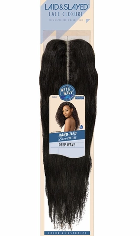 Outre Laid & Slayed Lace Closure Short, Medium Length Wet & Wavy Style Unprocessed Human Hair Pieces - WET&WAVY DEEP WAVE LACE PARTING PIECE 10 (NBRN)