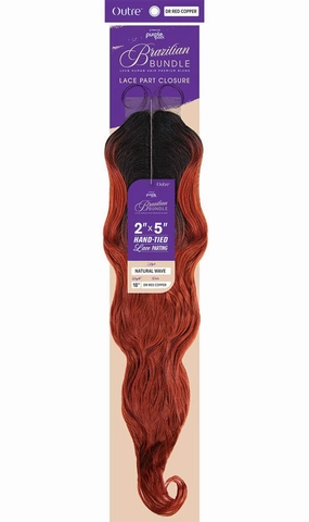 Outre PURPLE PACK Brazilian Bundle Hand-Tied Lace Part Closure 18 Inch Wave 100% Human Hair Premium Blend flawless finish - 2X5 CLOSURE NATURAL WAVE 18 (NA)