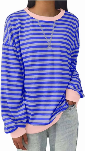 Oversized Sweatshirts for Women Casual Long Sleeve Stripes Sweatshirts Shirts Trendy Crewneck Tops Fall Fashion Clothes