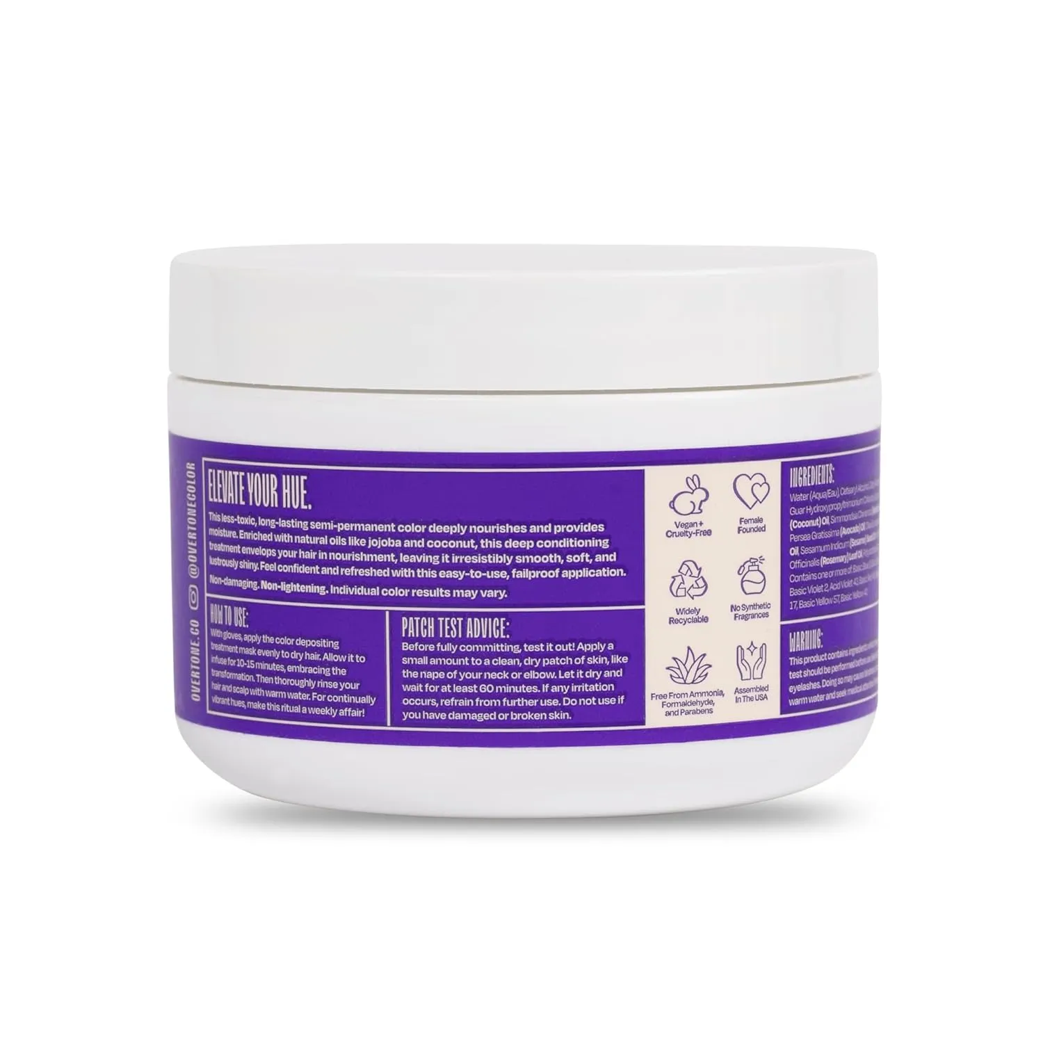 oVertone Color Depositing Semi-Permanent Hair Dye Conditioner - 8 oz For Natural & Color-Treated Hair, Moisturizing Shea Butter & Coconut Oil - Vegan & Cruelty-Free, Extreme Purple