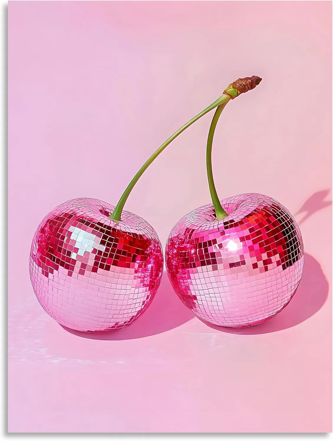 OWNANRTHM Pink Disco Ball Wall Art Pink Disco Prints Trendy Pink Cherry Disco Ball Wall Art Pink Preppy Poster Vintage Disco Wall Art Pink Aesthetic Poster for Girls Bedroom Wall Framed 12X16 inch