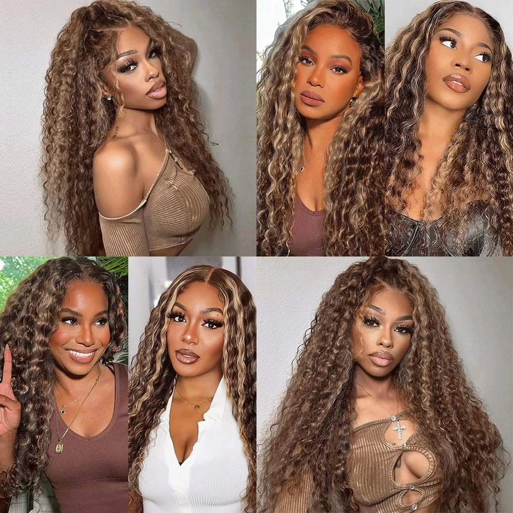 P4/613 Bundles Highlight Deep Wave Human Hair Bundles Two Tone Dark Brown Mixed With 613 Blonde Bundles Human Hair 3 Bundles 8 8 8 Inch Ombre Bundles Hair Weave
