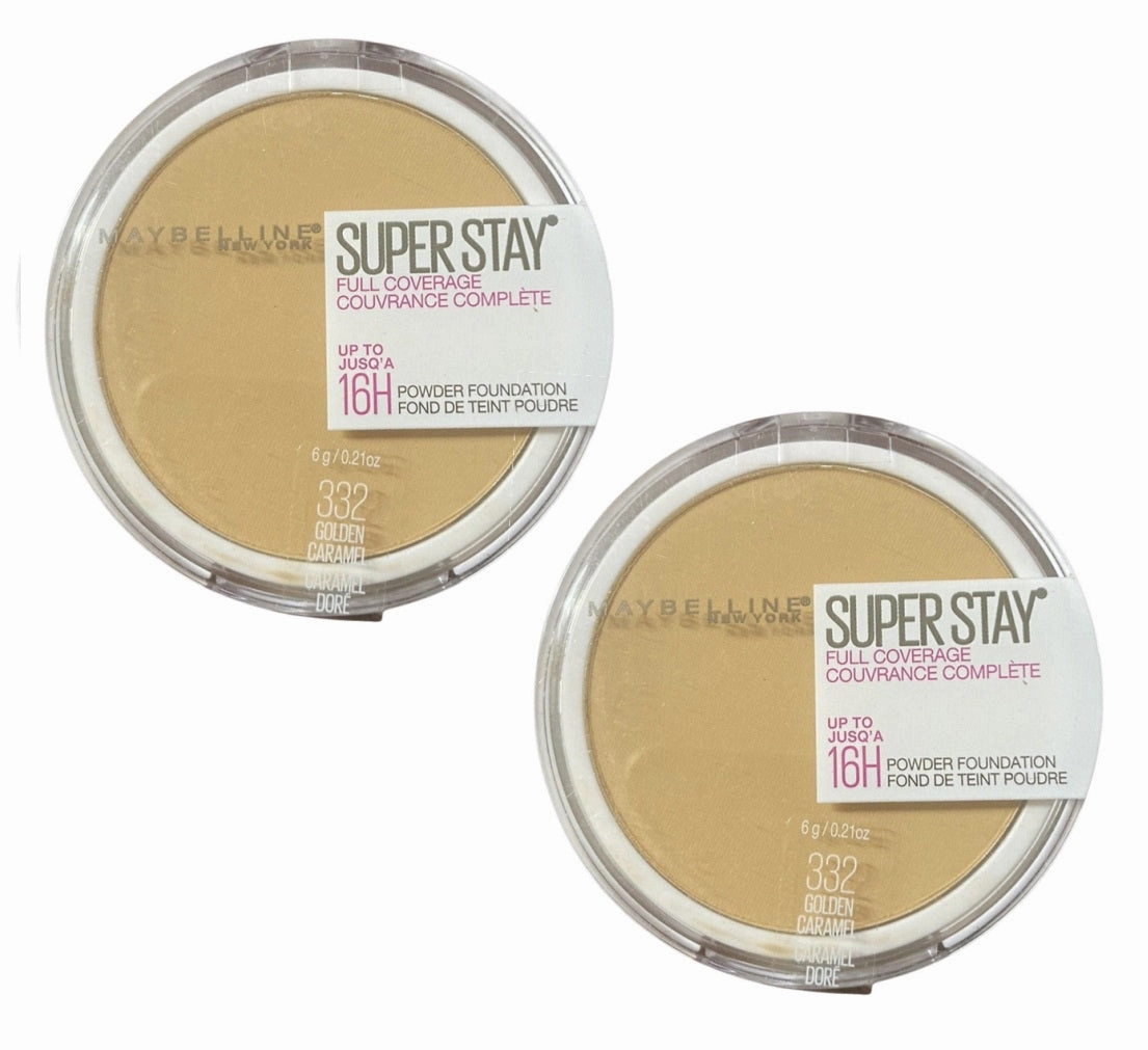 Pack of 2 Maybelline New York Superstay Full Coverage Powder Foundation, Golden Caramel 332