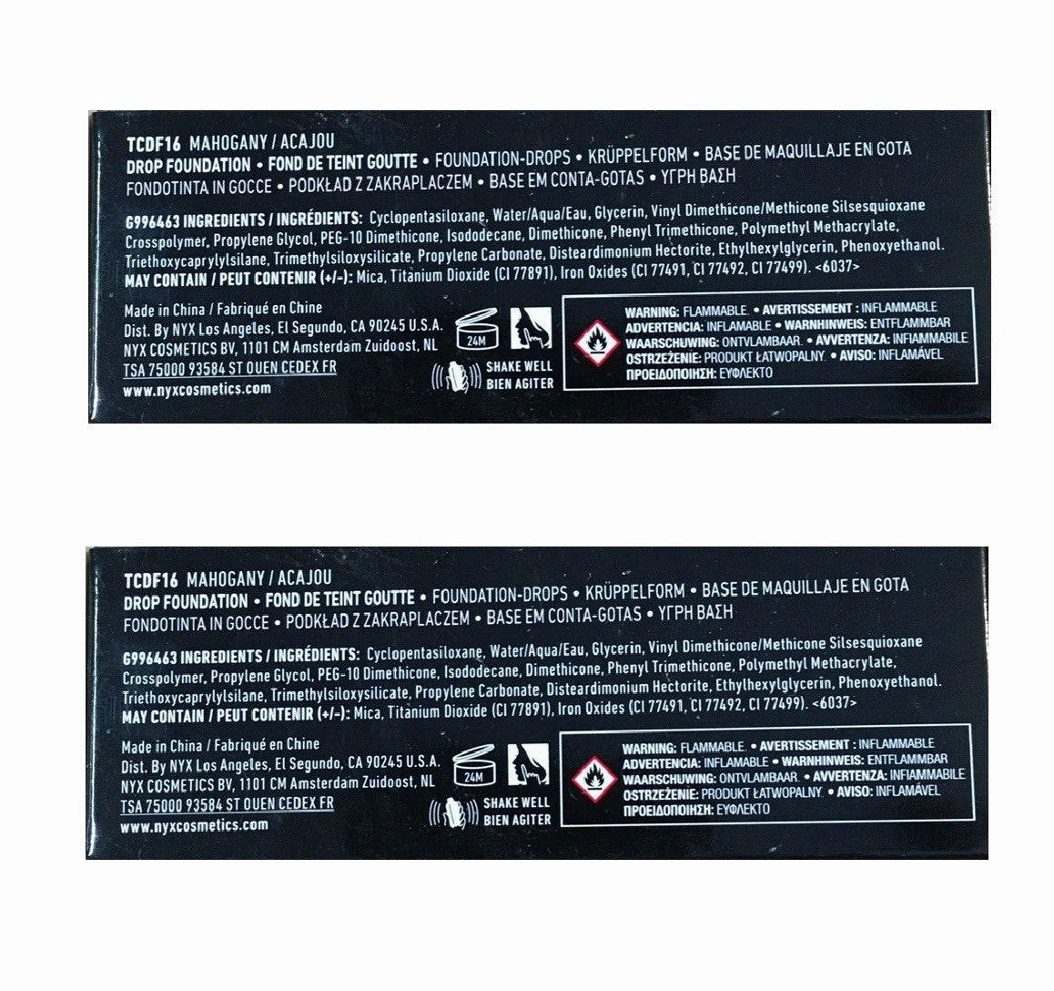 Pack of 2 NYX Total Control Drop Foundation, Mahogany # TCDF16