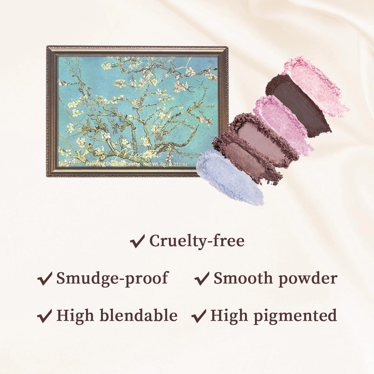 Painting Shadow Palette 09 Almond Blossom, Eyeshadow Palette, Warm Deep, Cruelty-Free, Smudge-Proof, Smooth Powder, High Blendable, High Pigmented