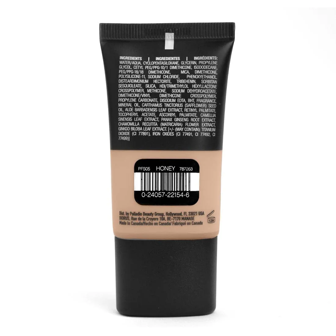 Palladio Powder Finish Liquid Foundation, Natural Matte Appearance, Reduces Fine Lines, Covers Large Pores, Hides Imperfections, All Day Wear, Sheer to Medium Coverage, Honey