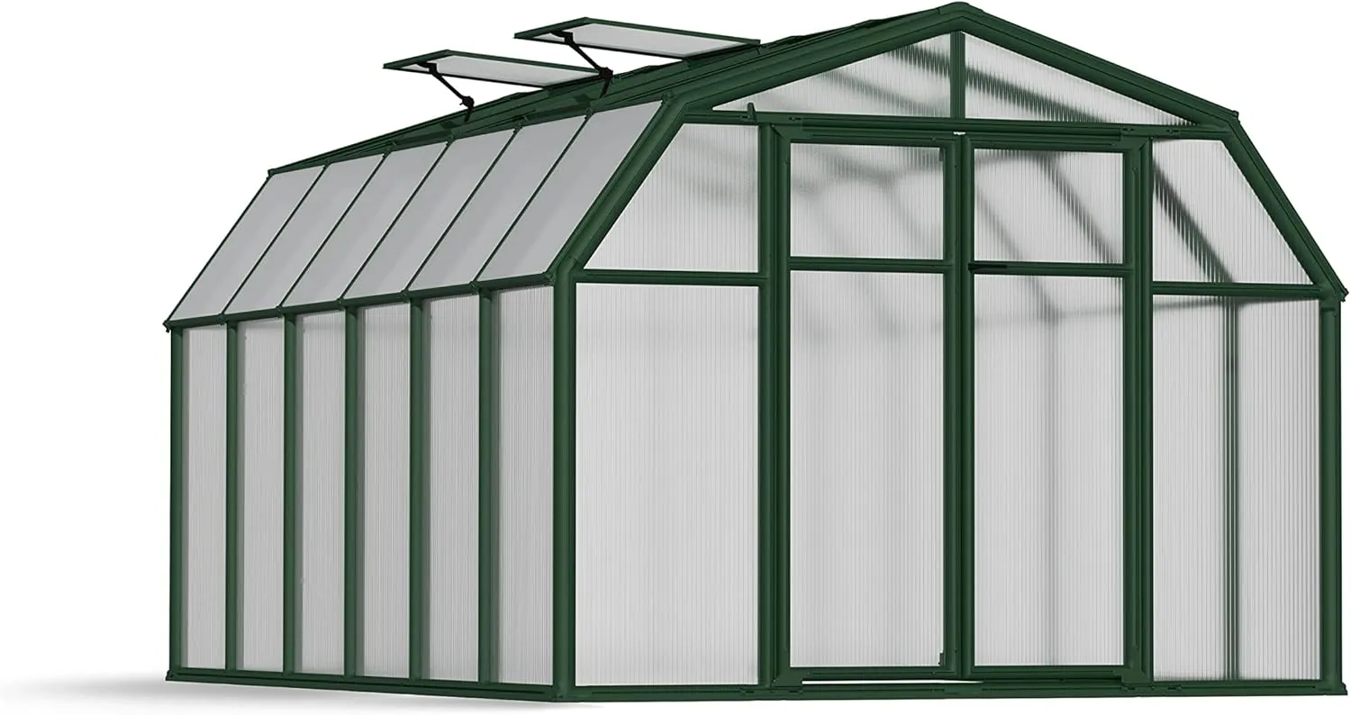 Palram - Canopia Rion Hobby Gardener 2 | 8 Ft. x 12 Ft. Greenhouse, Large Twin Wall Polycarbonate Heavy Duty Green House DIY Kit for Garden, Yard, Plants, Walk-In for Outdoors with Window Vent (Green)