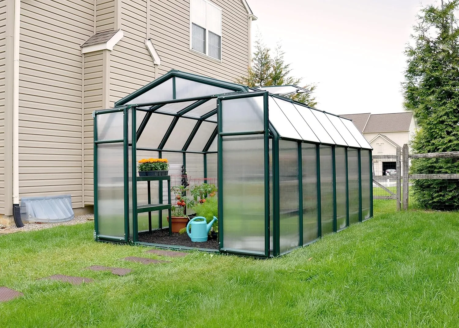 Palram - Canopia Rion Hobby Gardener 2 | 8 Ft. x 12 Ft. Greenhouse, Large Twin Wall Polycarbonate Heavy Duty Green House DIY Kit for Garden, Yard, Plants, Walk-In for Outdoors with Window Vent (Green)