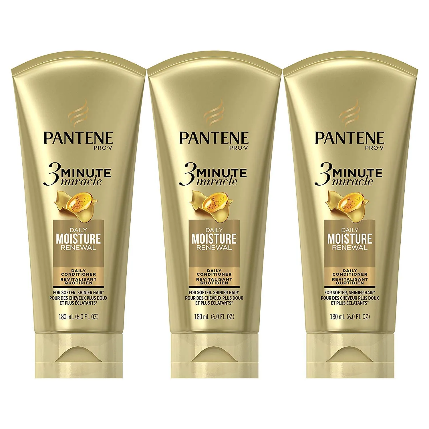 Pantene, Conditioner, Pro-V Daily Moisture Renewal for Dry Hair, 3 Minute Miracle, 6 Fl Oz (Pack of 3)